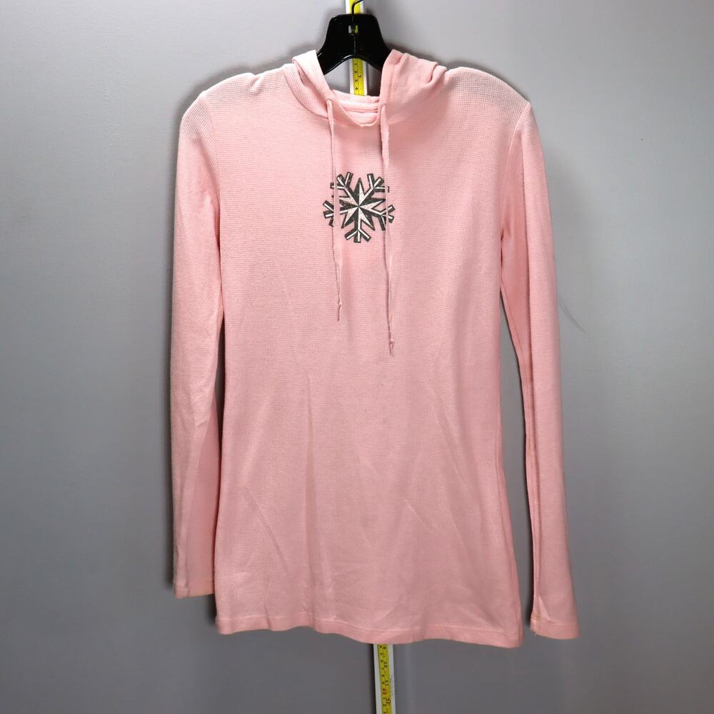 Lonerock Pink Waffle Knit Hooded Long Sleeve‎ Top Size L